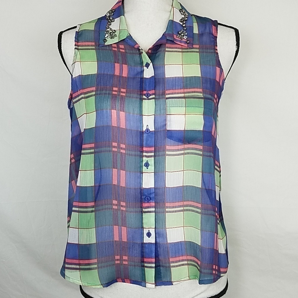 AMERICAN RAG Sleeveless Beaded Sheer Top, Size S
